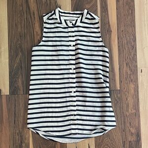 J. Crew Factory Navy and White Striped Button-Down Shirt
